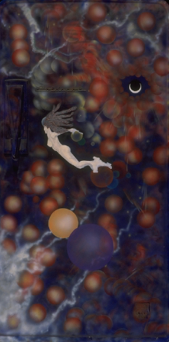 'Bubble Rider' - photo of painting on refrigerator door by Nick Applebee